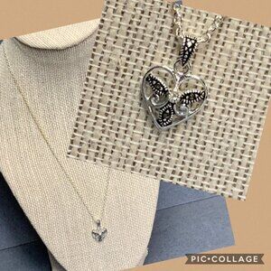 CW Filigree Heart Pendant Necklace 18 In Sterling Silver Rhinestone Valentine